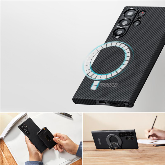 Pouzdro pro Samsung Galaxy S25 Ultra, ERBORD Full Kevlar, pro MagSafe, černé