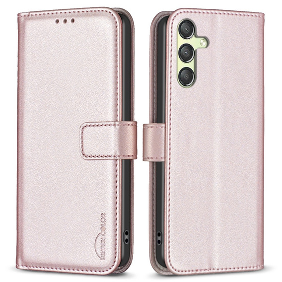 Klopové pouzdro pro Samsung Galaxy A25 5G, BINFEN Wallet, růžové rose gold  + 9H sklo 