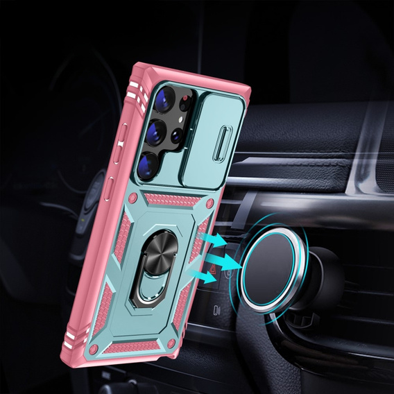 Pouzdro pro Samsung Galaxy S23 Ultra, CamShield Slide, zelený / růžové