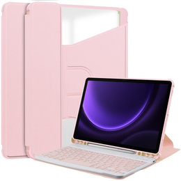 Pouzdro s klávesnicí pro Samsung Galaxy Tab S9 FE+ Plus, Rotary 360° Leather, růžové