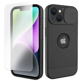 Pouzdro ERBORD MagSafe Cam Slider, černé + sklo na displej pro iPhone 13 / iPhone 14