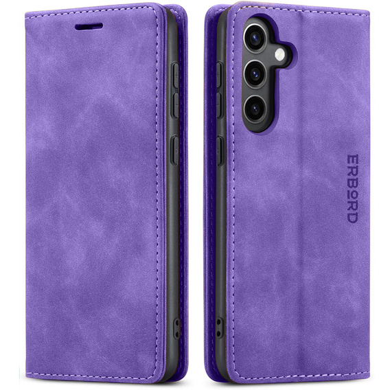 Pouzdro pro Samsung Galaxy A55, ERBORD Vintage peněženka s klopou, fialové + sklo na displej