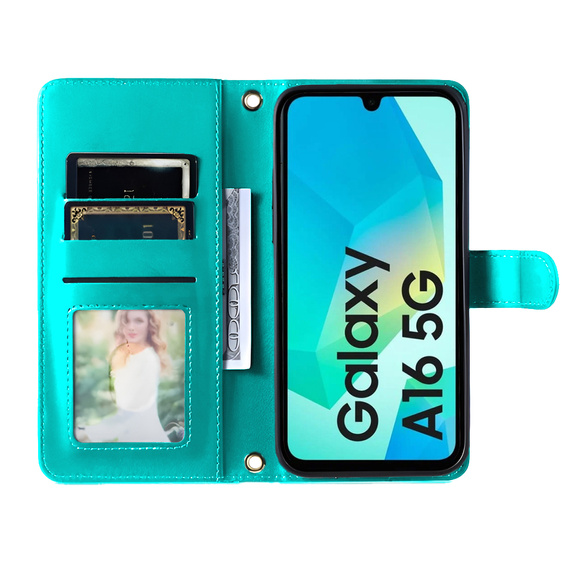 Pouzdro s klopou pro Samsung Galaxy A16, Rhombus Crossbody Leather, zelené