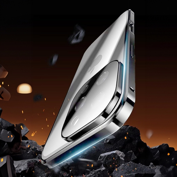 Pouzdro pro iPhone 16 Pro, Magnetic Dual Glass, stříbrné