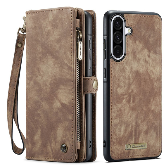 CASEME pouzdro pro Samsung Galaxy A56 5G, Retro Leather Wallet, s páskem, hnědé