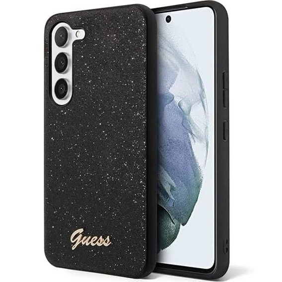 Pouzdro GUESS pro Galaxy S24, Glitter Script Hardcase, černé