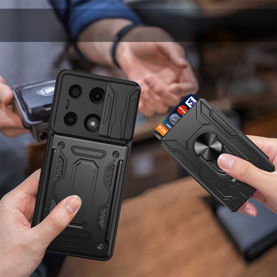 Pancéřové pouzdro pro Xiaomi Redmi Note 13 Pro 4G / Xiaomi Redmi Note 14S / Xiaomi Poco M6 Pro 4G, Camera Slide Card Slot, černé
