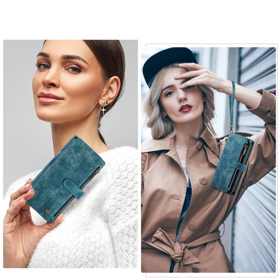 Pouzdro CASEME pro Samsung Galaxy A56 5G, Leather Wallet Cash and Card Slots, s poutkem, modré