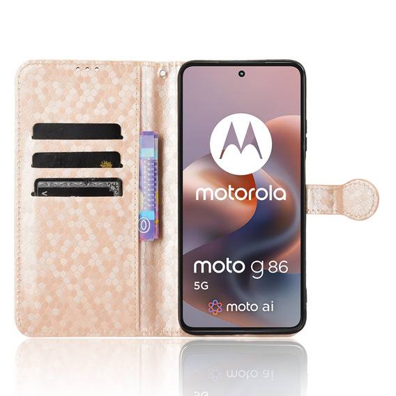 Flipové pouzdro pro Motorola Moto G86 5G, Wallet Rhombus, zlaté