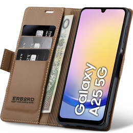 Pouzdro pro Samsung Galaxy A25 5G, ERBORD Glossy Litchi, flipová peněženka, hnědé