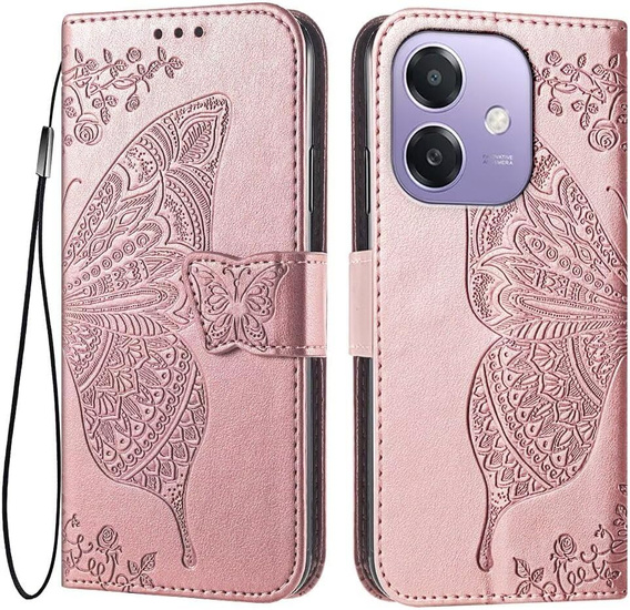 Klopové pouzdro pro Oppo A40 / Oppo A40m, Butterfly, růžové rose gold