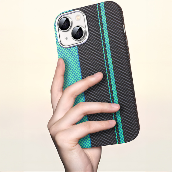 Pouzdro pro iPhone 15, Carbon Fiber MagSafe, černá / modrá