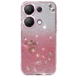Pouzdro pro Xiaomi Redmi Note 13 Pro 4G / Xiaomi Redmi Note 14S / Xiaomi Poco M6 Pro 4G, Glitter Flower, růžové rose gold
