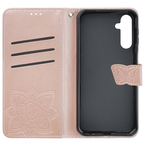 Klopové pouzdro pro Samsung Galaxy M34 5G, Butterfly, růžové rose gold
