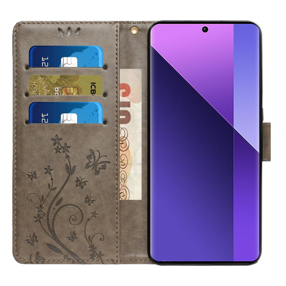 Klopové pouzdro pro Xiaomi Redmi Note 13 Pro+, Butterfly, šedé