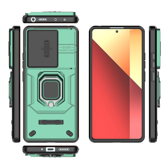 Pouzdro pro Xiaomi Redmi Note 13 Pro 4G / Xiaomi Redmi Note 14S / Xiaomi Poco M6 Pro 4G, KickStand Camera Lens, zelené