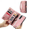 CASEME pouzdro pro Samsung Galaxy A56 5G, Retro Leather Wallet, s páskem, růžové