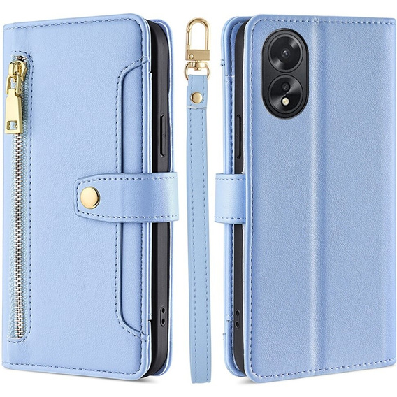 Klopové pouzdro pro Oppo A38 / A18 4G, Wallet Zipper Pocket, modré