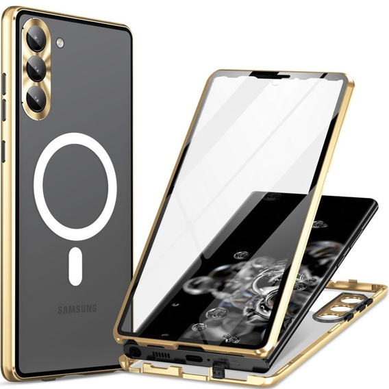 Magnetické pouzdro Dual Glass MagSafe pro Samsung Galaxy S23+ Plus, zlaté