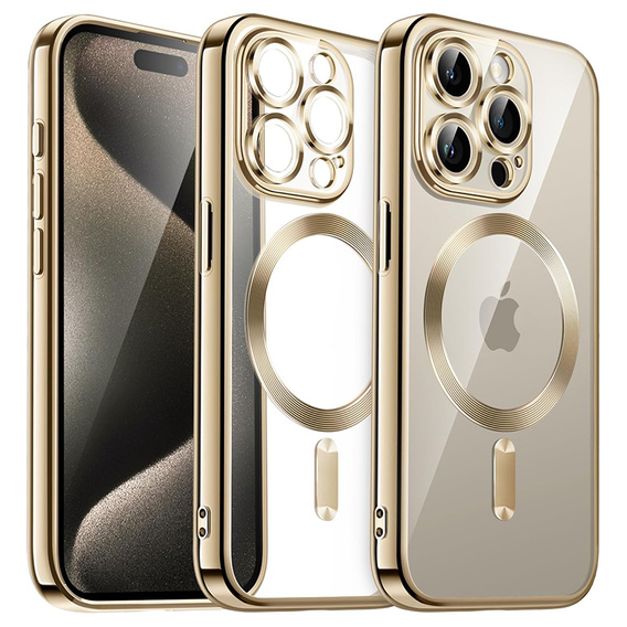 Pouzdro pro iPhone 15 Pro, Electro MagSafe, zlaté + sklo na displej