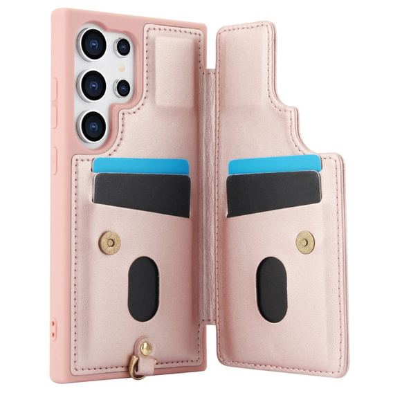 Pouzdro pro Samsung Galaxy S25 Ultra, Leather Flower Card Slot, růžové