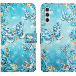 Klopové pouzdro pro Samsung Galaxy A05s, Wallet, Blue Gold Butterflies, modré
