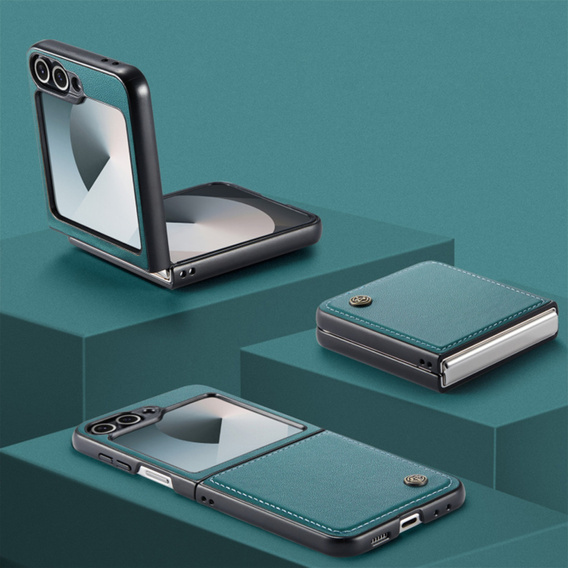 Pouzdro pro Samsung Galaxy Z Flip7 FE / Z Flip6, CASEME Litchi Leather, zelené