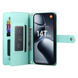 Klopové pouzdro pro Xiaomi 14T Pro, Wallet Zipper Pocket, zelené