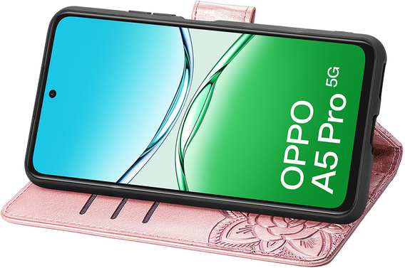 Klopové pouzdro pro Oppo A5 Pro 5G, Butterfly, růžové rose gold