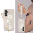 Pouzdro pro Samsung Galaxy A55 5G, Leather Flower Card Slot, béžové