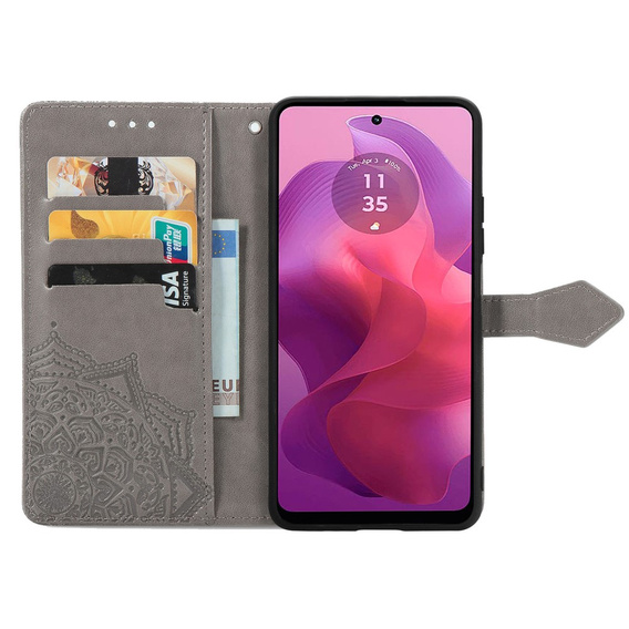 Klopové pouzdro pro Motorola Moto E14, Mandala, šedé