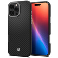Pouzdro Spigen pro iPhone 16 Pro Max, Enzo Aramid MagSafe, karbonově černá / stříbrná + 9H tvrzené sklo