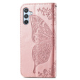 Klopové pouzdro pro Samsung Galaxy A17 5G, peněženka, Butterfly, růžově zlaté