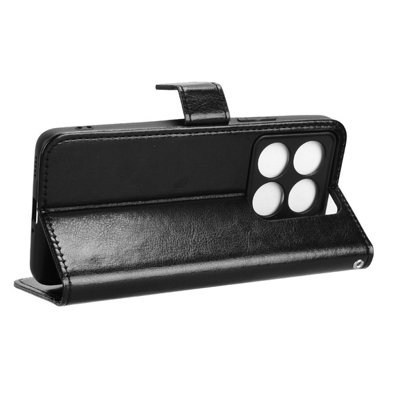 Klopové pouzdro pro Xiaomi 14T Pro, Crazy Horse Wallet, černé