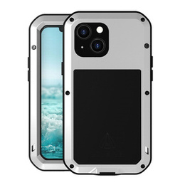 Pouzdro Love Mei pro iPhone 13 Mini, armored with glass, stříbrné