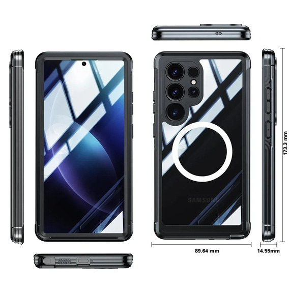 Pouzdro pro Samsung Galaxy S25 Ultra, Shockproof, se sklem, pro MagSafe, černé