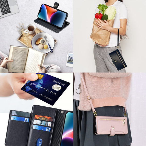 Klopové pouzdro pro iPhone 14, Wallet Zipper Pocket, černé