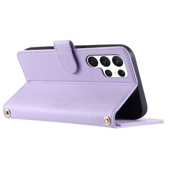 Pouzdro s klopou pro Samsung Galaxy S25 Ultra, Rhombus Crossbody Leather, fialové