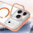 Pouzdro pro iPhone 17 Pro, pro MagSafe, se stojánkem, průhledné s oranžovými vložkami