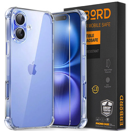Pouzdro pro iPhone 16, Erbord Dropproof, průhledné + sklo