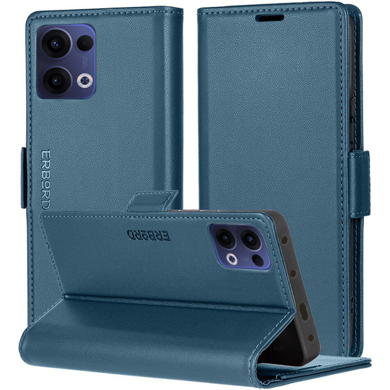 Pouzdro pro Oppo Reno 13, ERBORD Glossy Litchi, flipová peněženka, modré