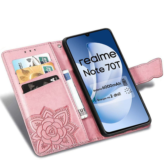 Klopové pouzdro pro Realme Note 70T 4G, Butterfly, růžové rose gold