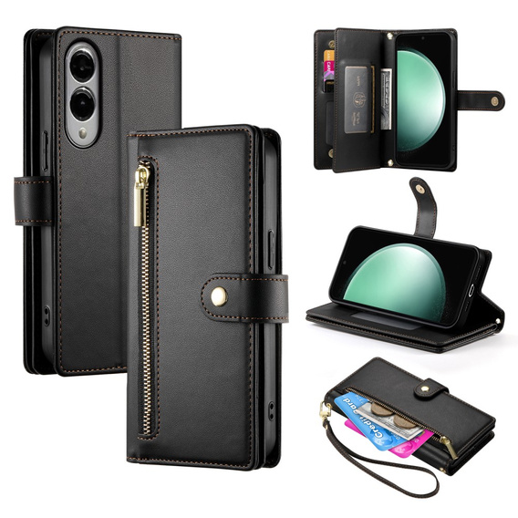 Klopové pouzdro pro Samsung Galaxy S25 Edge, Wallet Zipper Pocket, černé