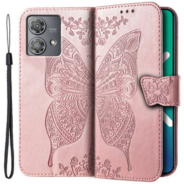 Klopové pouzdro pro Motorola Edge 40 Neo, Butterfly, růžové rose gold