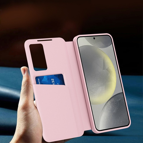 Flipové pouzdro pro Samsung Galaxy S25 Edge, Smart View Wallet, růžové