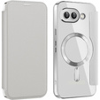 Klopové pouzdro pro Google Pixel 9A, RFID Wallet MagSafe CamShield, stříbrné