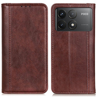 Flipové pouzdro pro Xiaomi Poco F6 Pro, Split Leather, hnědé