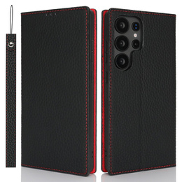 Klopové pouzdro pro Samsung Galaxy S25 Ultra, Litchi Skin Grain, černé