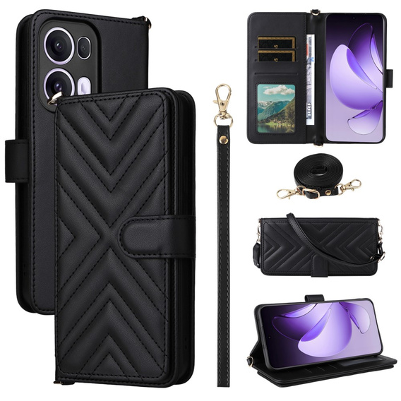 Flipové pouzdro pro Oppo Reno 13 Pro 5G, Crossbody Leather Wallet, černé