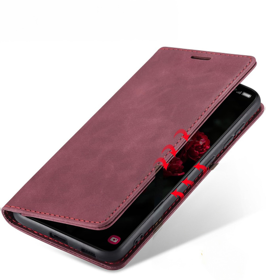 Pouzdro pro Samsung Galaxy A55, ERBORD Vintage peněženka s klopou, červené + sklo na displej